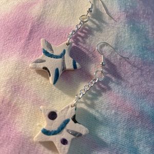 Handmade womens earrings stars white